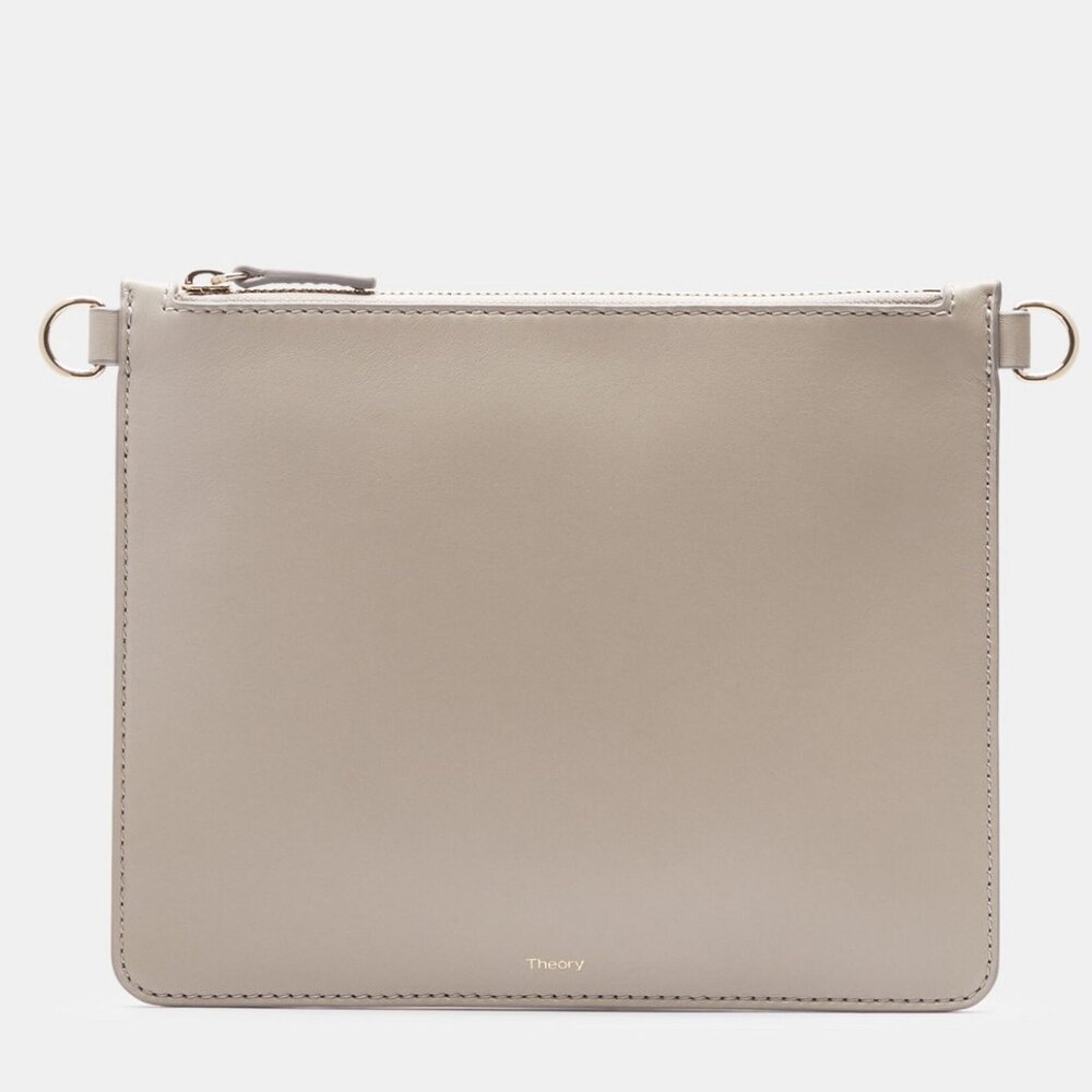Theory Minimalist Transformer Pouch Handbag in Genuine Leather Light Grey